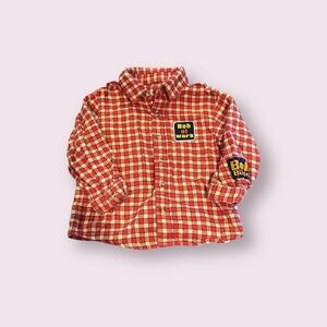 Vintage Toddler Bob The Builder Red Flannel Plaid Checkered Button Down